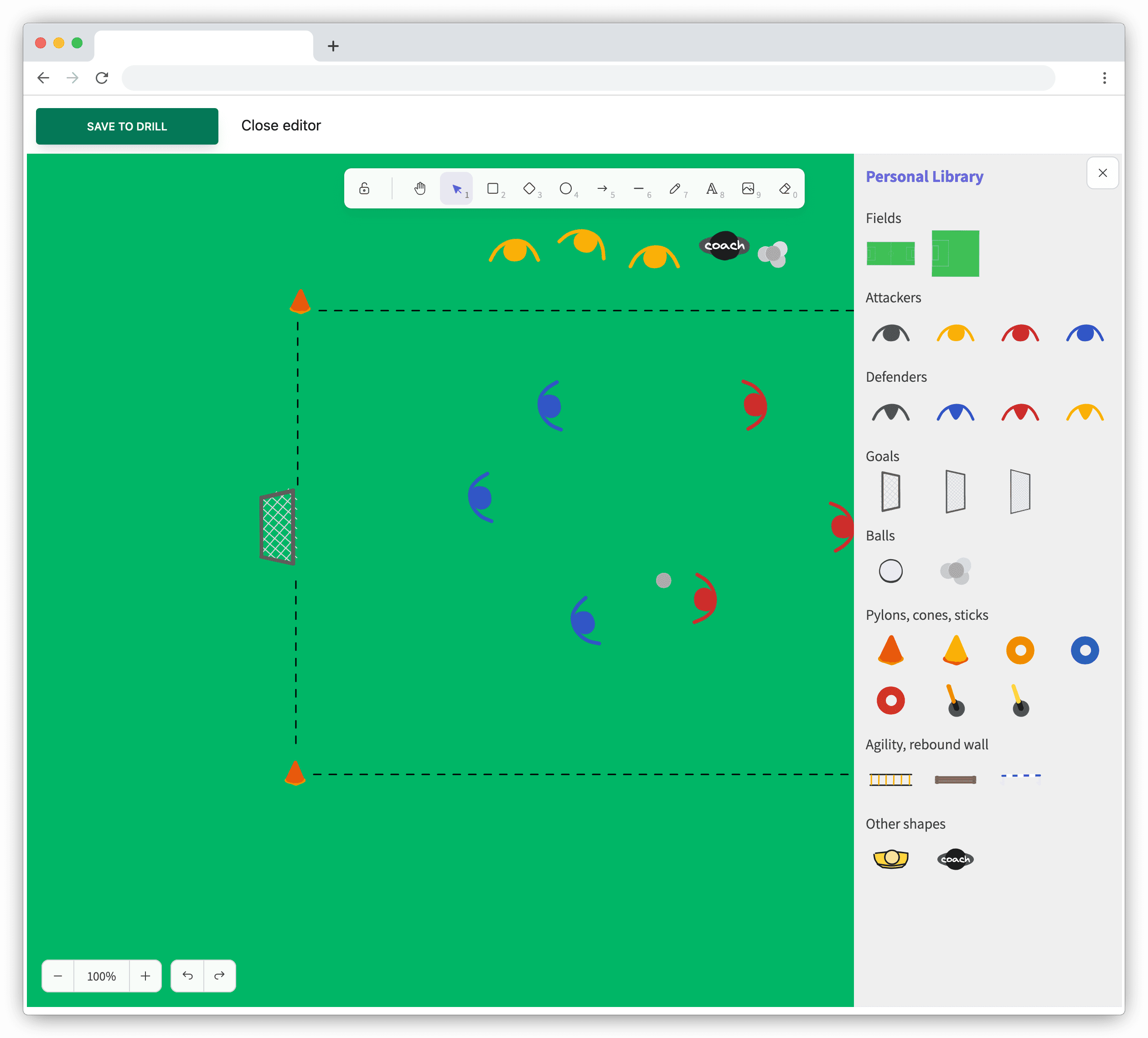 CoachTruly drill editor in a browser