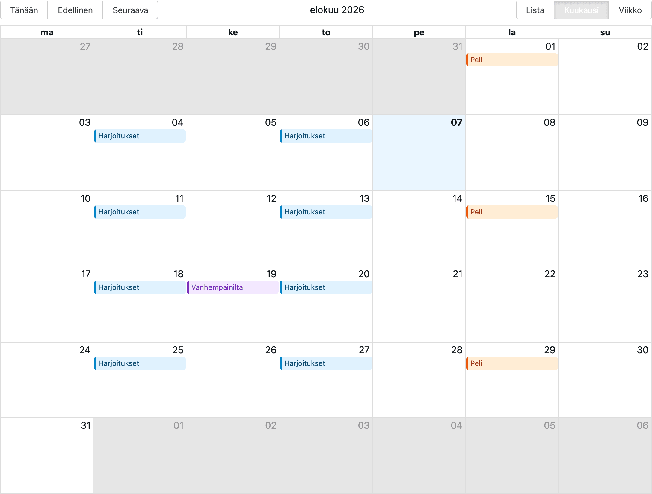 CoachTruly team calendar with events and responses