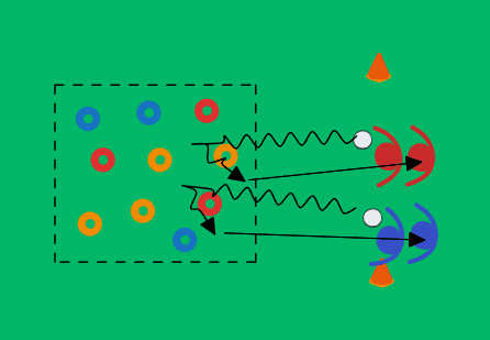 Collect cones - dribbling competition in pairs